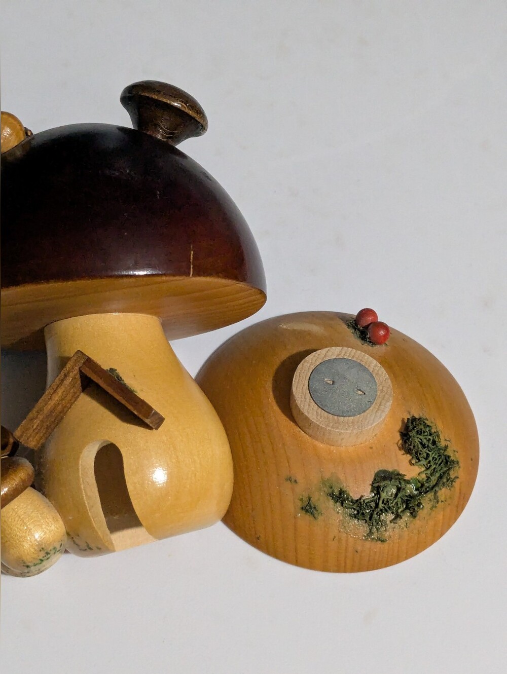 Wooden Mushroom House Figurine in Brown and Tan - Picture 7 of 8